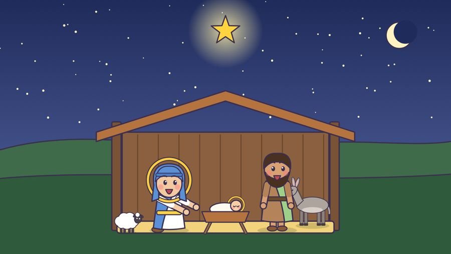 Presépio com Maria, José e o Menino Jesus
