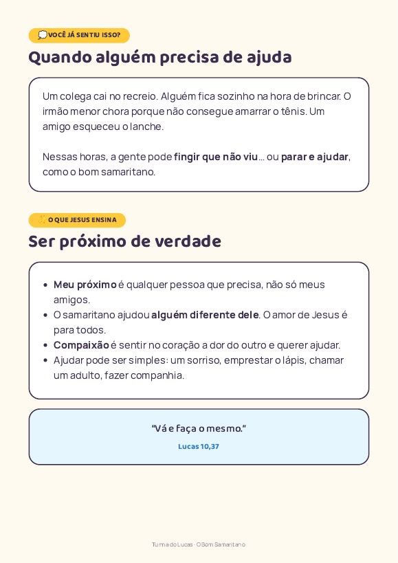 Página de situação do dia a dia e lição bíblica