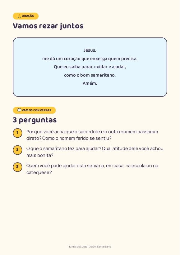 Página de oração e perguntas
